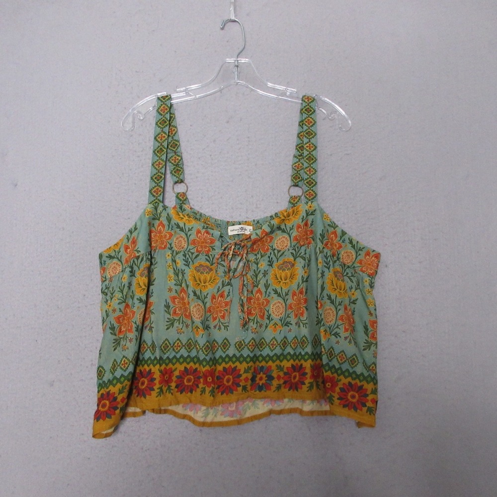 Natural Life Cara Cami Top XL Floral Boho Smocked Crop Cottage Core Flowy Beach